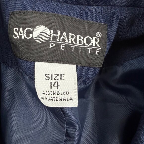 Vintage Sag Harbor Petite Womens Navy Blazer Size 14P 2-Button Polyester Blend J - Picture 4 of 10